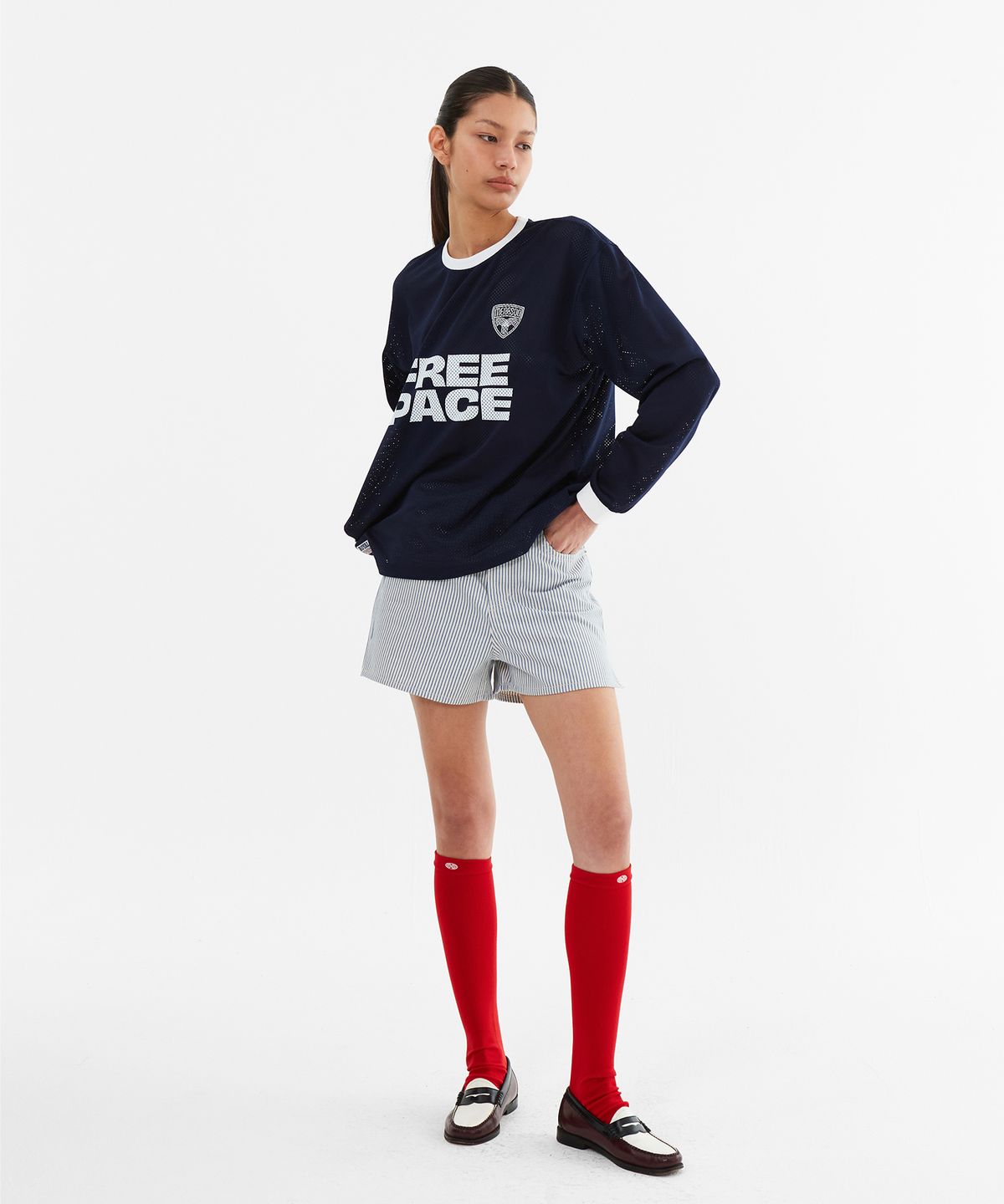 미나수(MENASOO) Sporty Mesh Round T Shirt_Navy