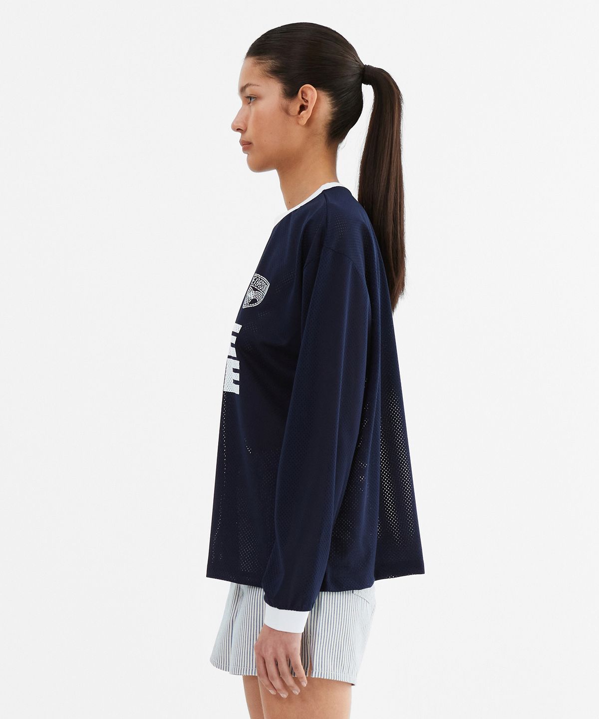 미나수(MENASOO) Sporty Mesh Round T Shirt_Navy