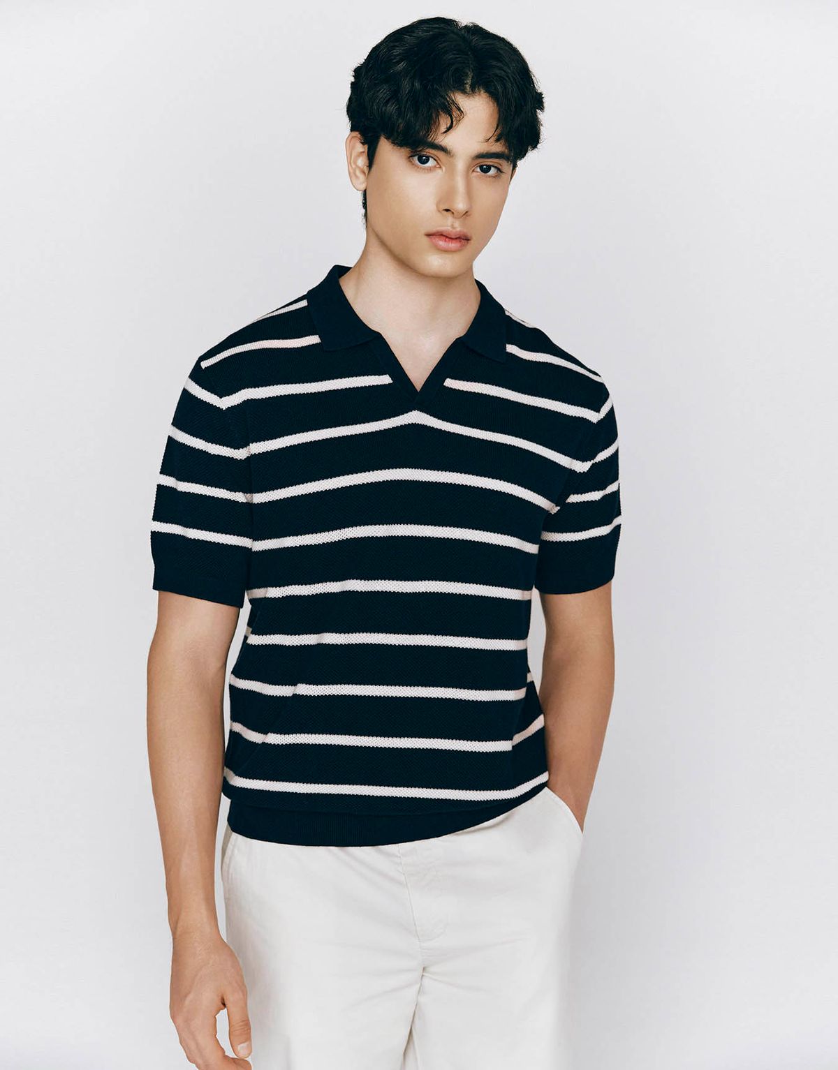 지오다노(GIORDANO) 스티치 슬릿넥 반팔 니트(12gg) 055526 [5color]