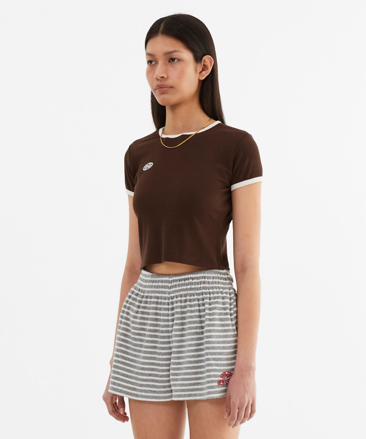 미나수(MENASOO) MNS Span Crop T Shirt_Brown
