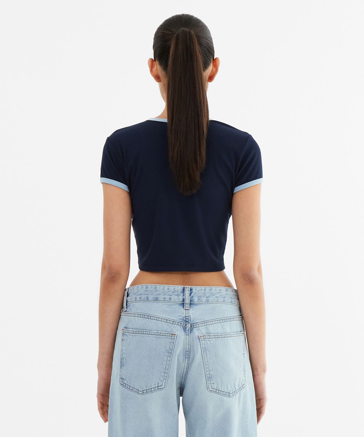 미나수(MENASOO) MNS Span Crop T Shirt_Navy