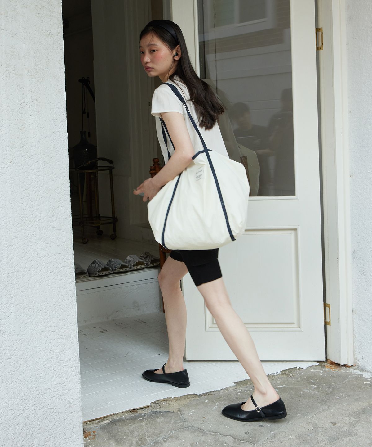 스텝어라운드(STEP AROUND) Line summer beach bag_NAVY