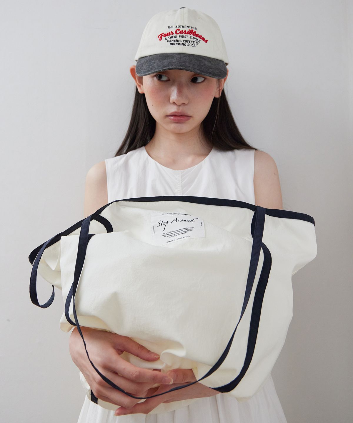 스텝어라운드(STEP AROUND) Line summer beach bag_NAVY