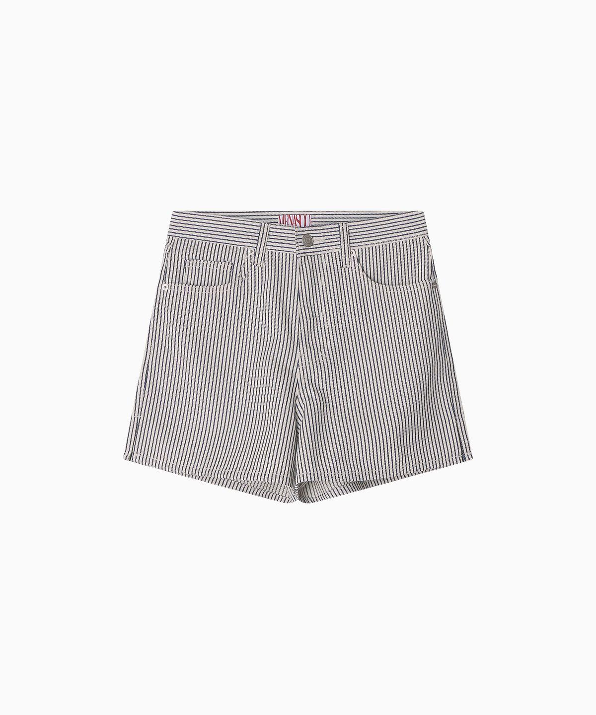 미나수(MENASOO) Stripe Denim Short Pants_Deep Navy