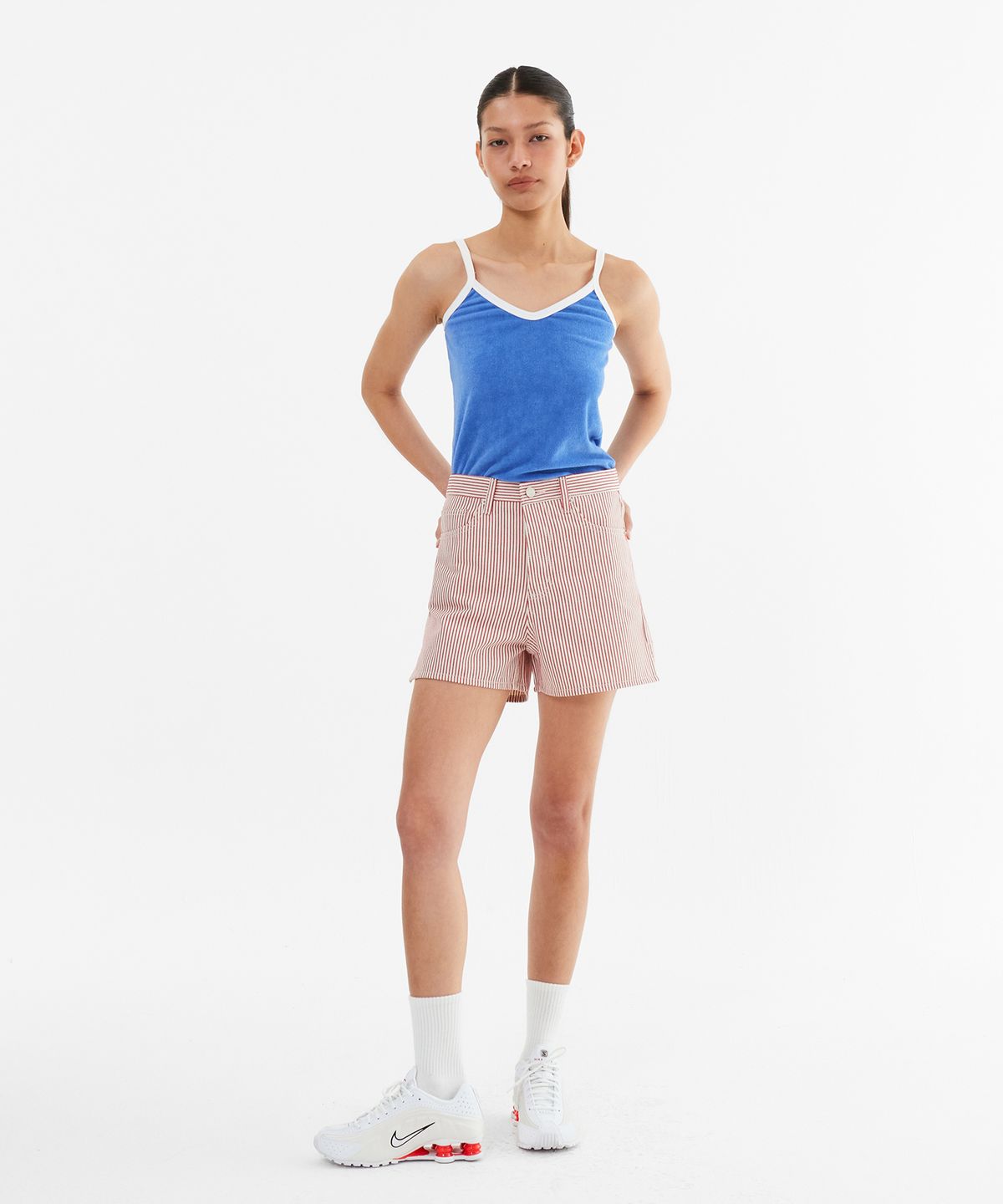 미나수(MENASOO) Stripe Denim Short Pants_Red