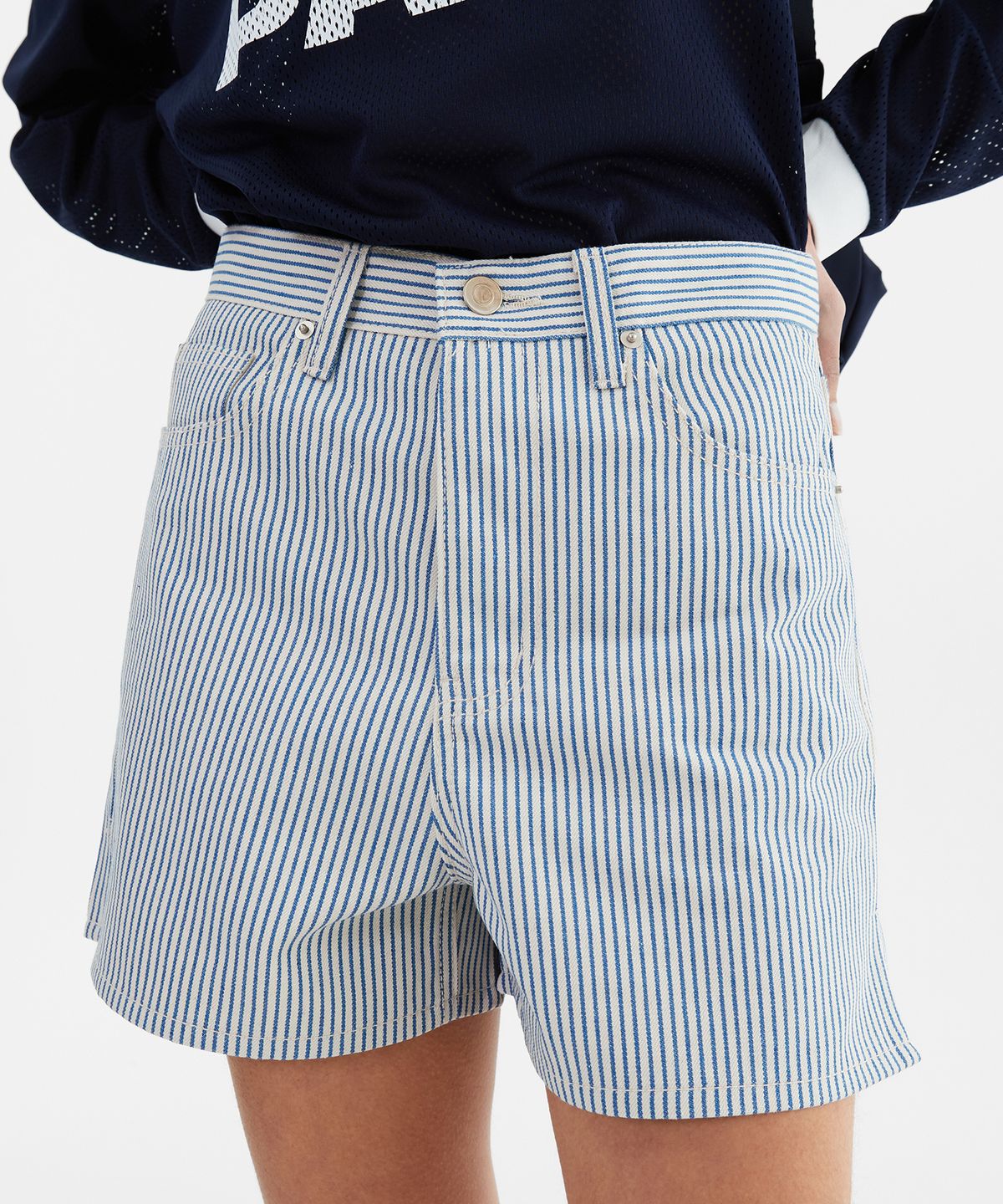 미나수(MENASOO) Stripe Denim Short Pants_Skyblue