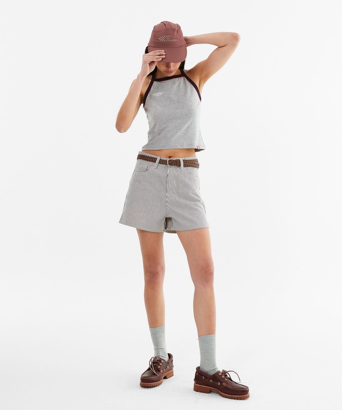 미나수(MENASOO) Y Back Halter Mini Crop Top_Melange Gray