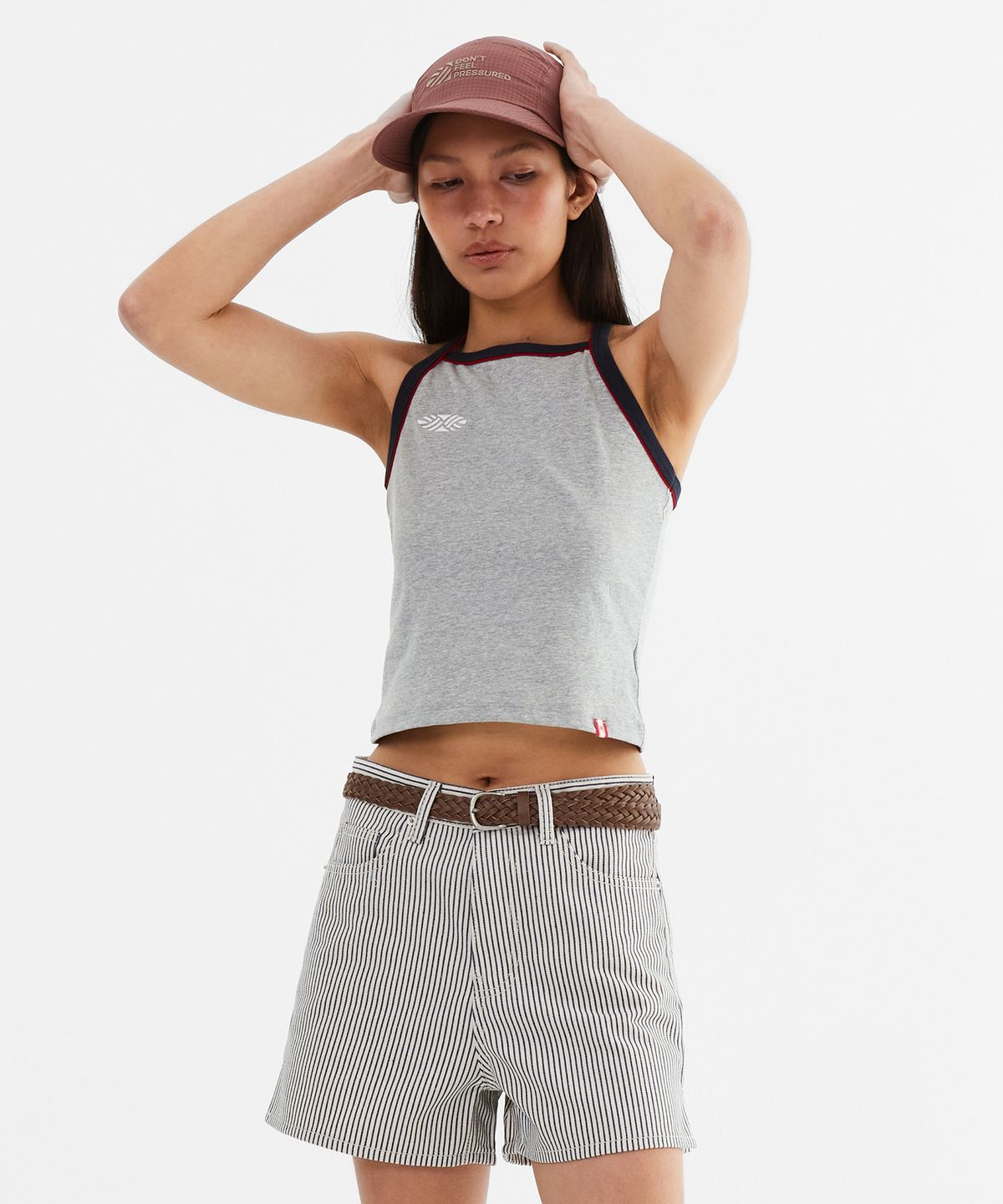 미나수(MENASOO) Y Back Halter Mini Crop Top_Melange Gray
