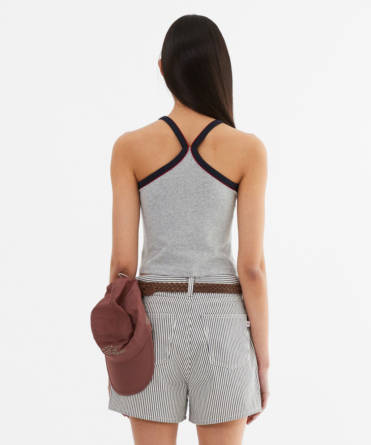 미나수(MENASOO) Y Back Halter Mini Crop Top_Melange Gray