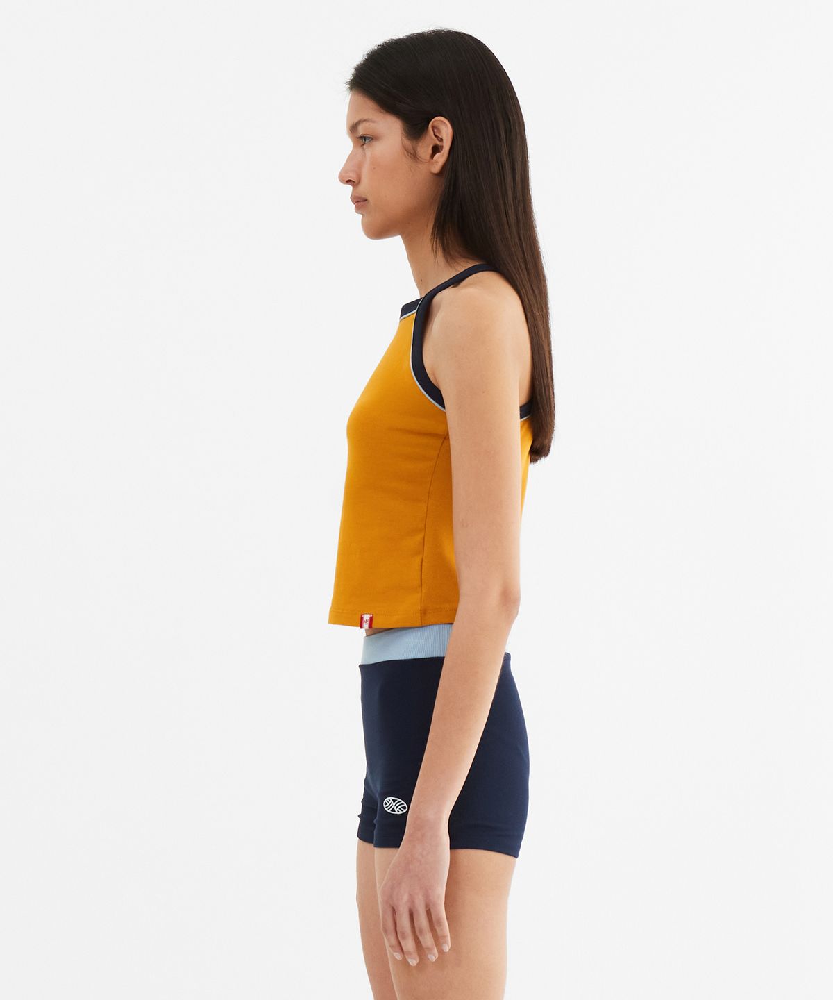 미나수(MENASOO) Y Back Halter Mini Crop Top_Mustard