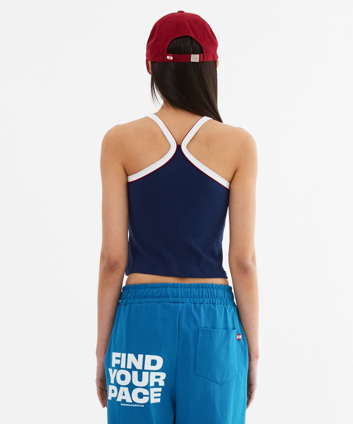 미나수(MENASOO) Y Back Halter Mini Crop Top_Navy