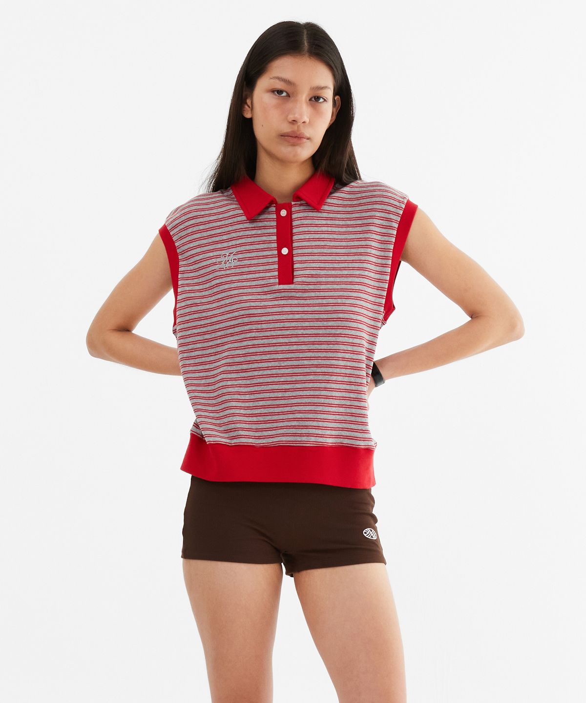 미나수(MENASOO) Color Combination Stripe Sleeveless_Red