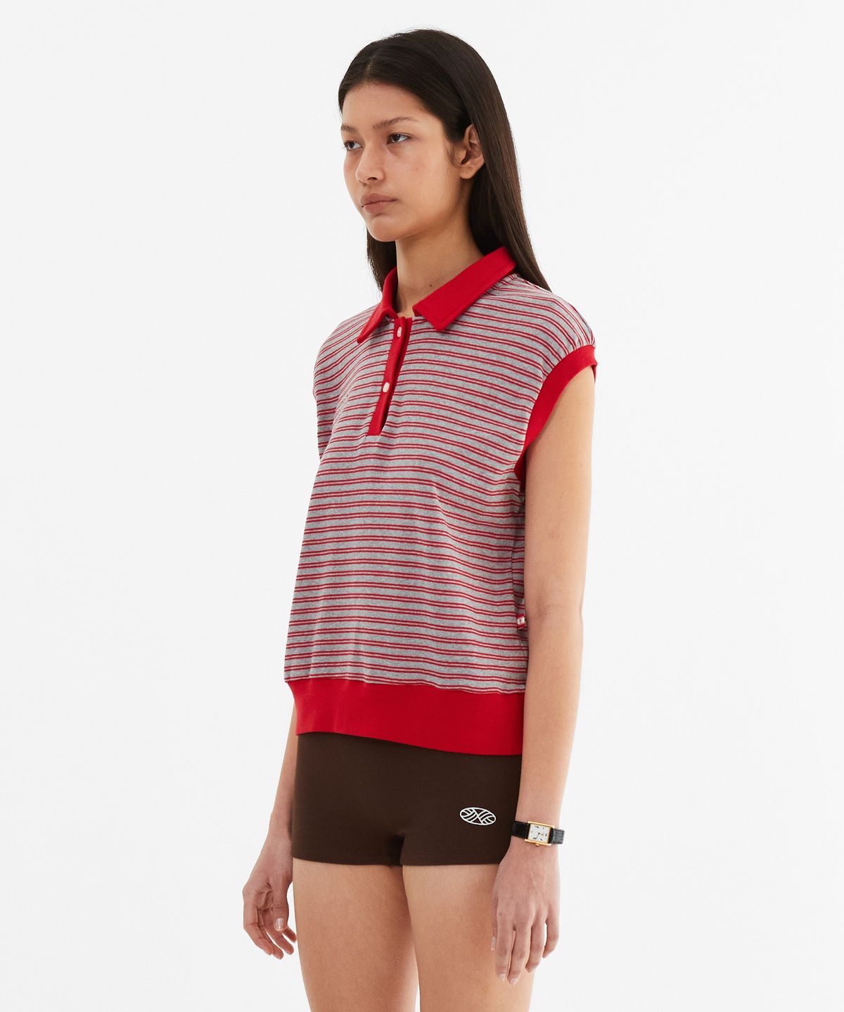 미나수(MENASOO) Color Combination Stripe Sleeveless_Red