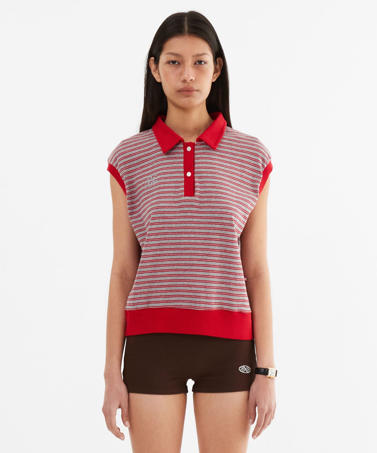 미나수(MENASOO) Color Combination Stripe Sleeveless_Red