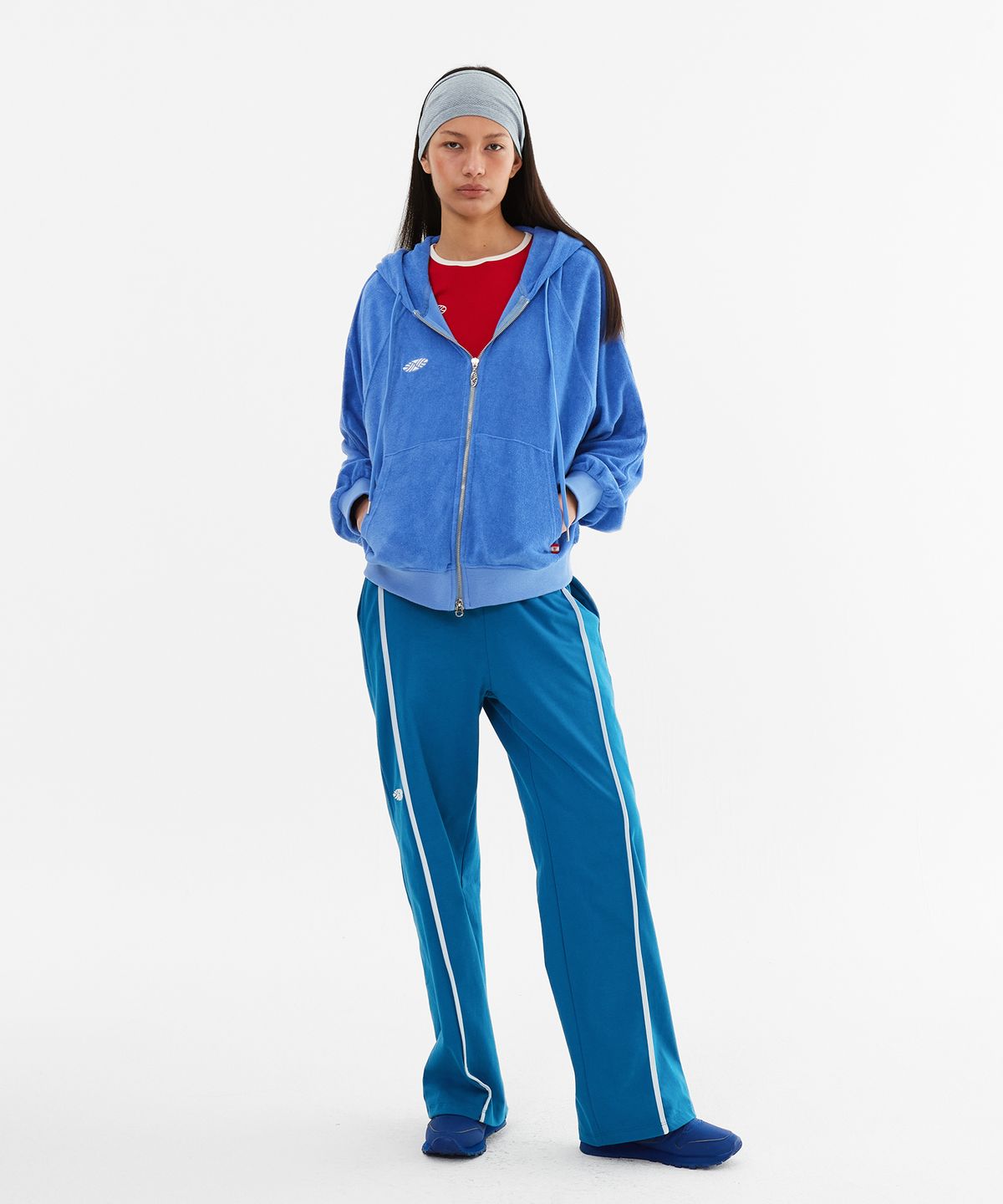 미나수(MENASOO) Terry Raglan Hooded Zip Up_Blue