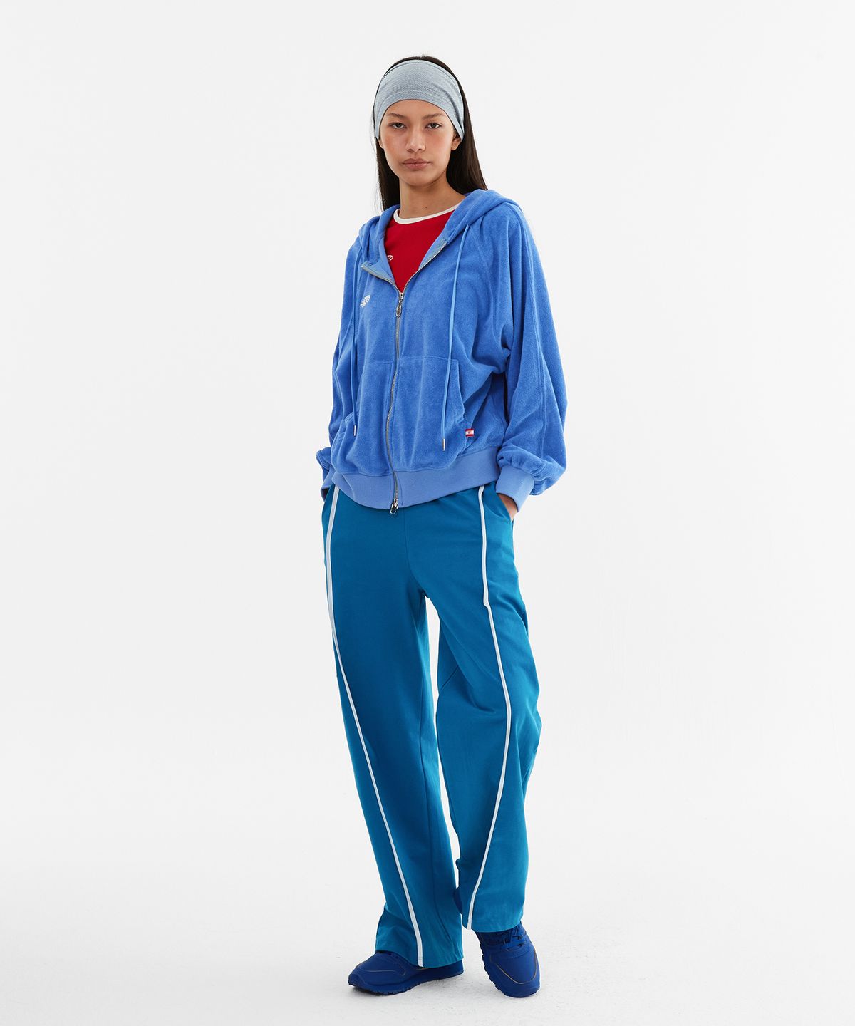 미나수(MENASOO) Terry Raglan Hooded Zip Up_Blue