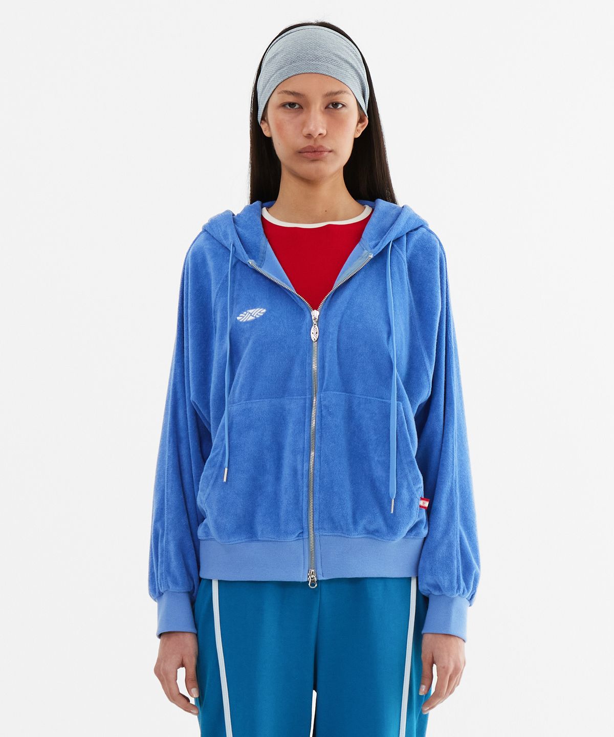 미나수(MENASOO) Terry Raglan Hooded Zip Up_Blue
