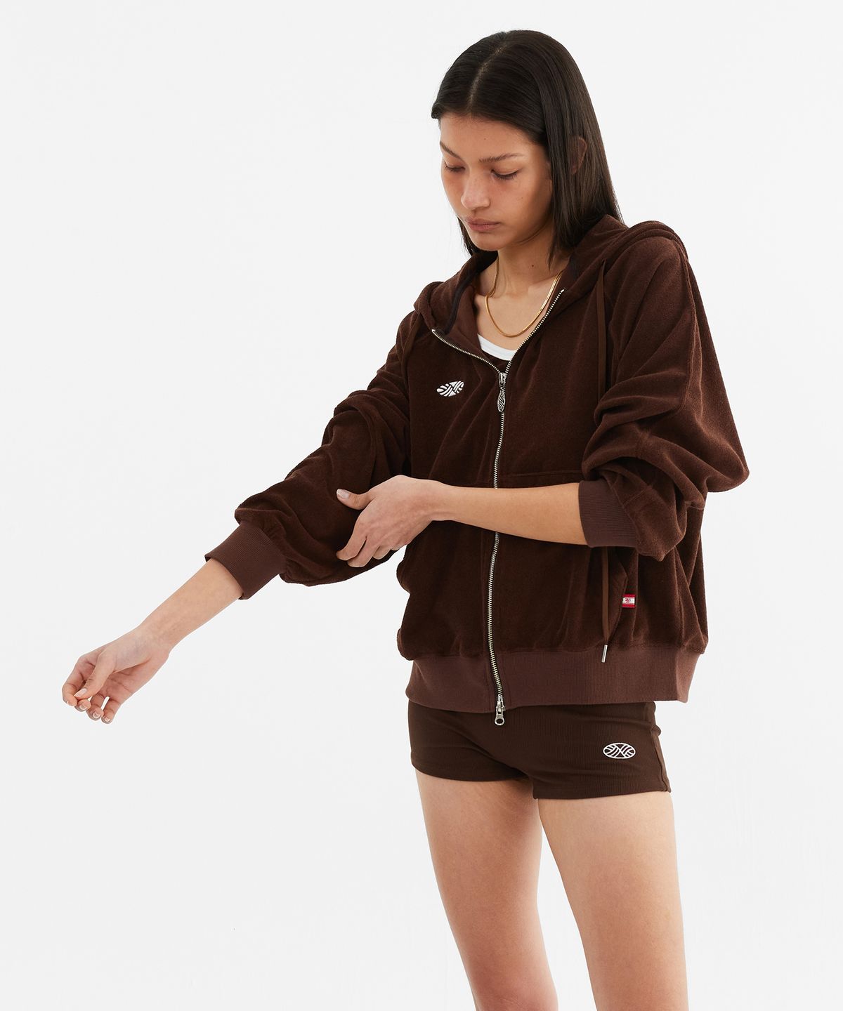 미나수(MENASOO) Terry Raglan Hooded Zip Up_Brown