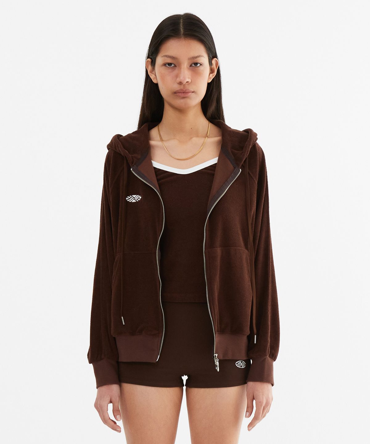 미나수(MENASOO) Terry Raglan Hooded Zip Up_Brown