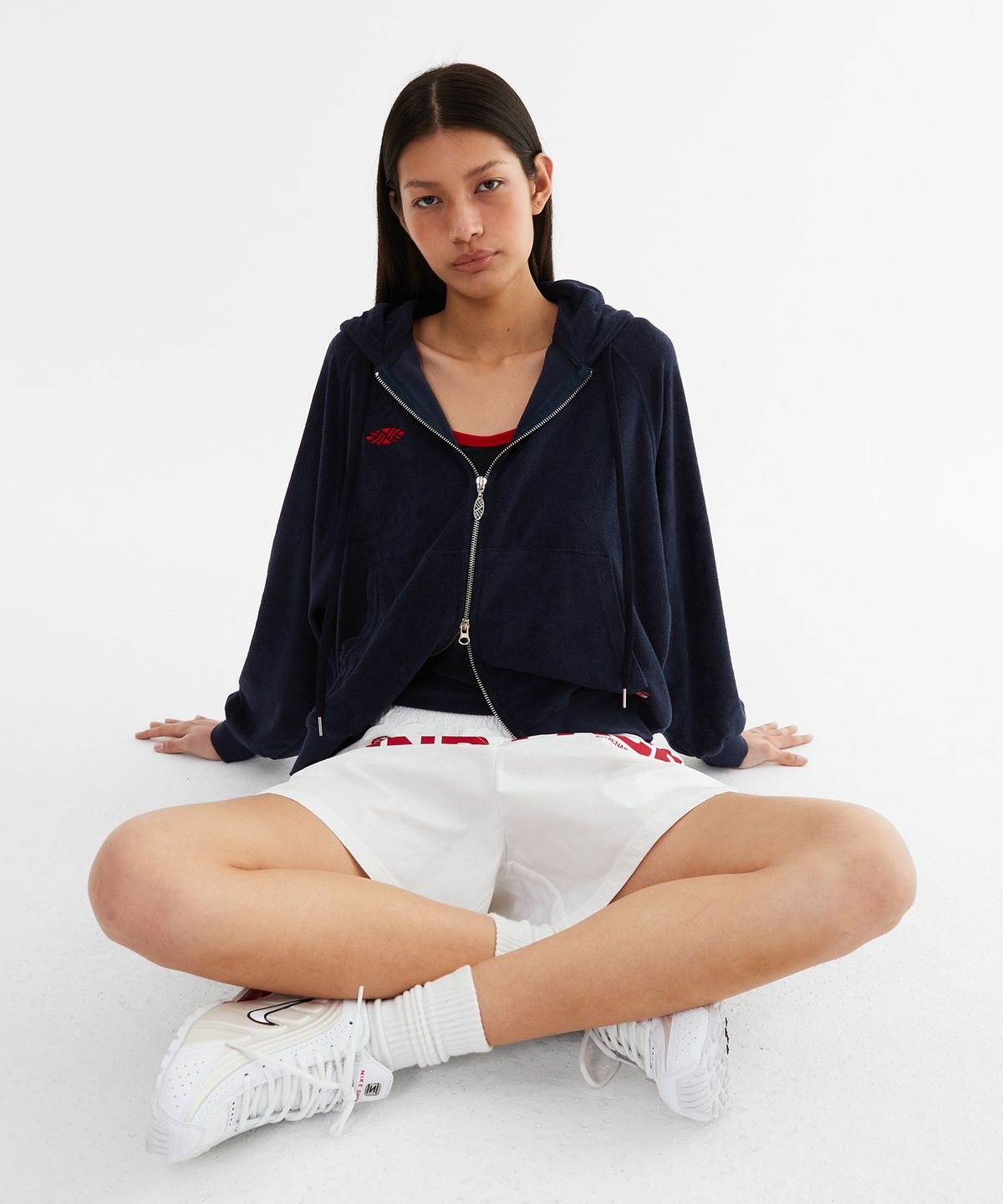 미나수(MENASOO) Terry Raglan Hooded Zip Up_Navy