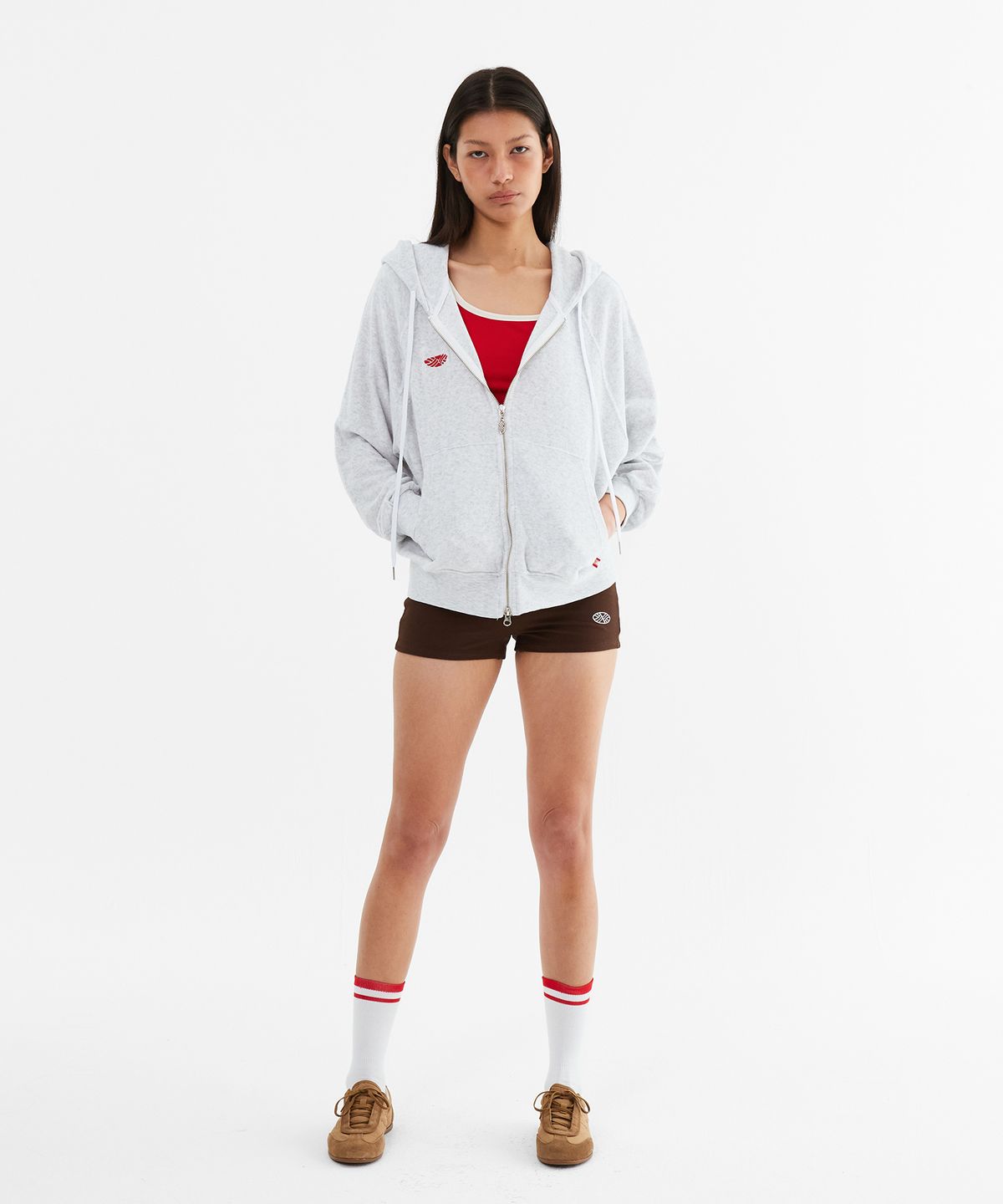 미나수(MENASOO) Terry Raglan Hooded Zip Up_White Melange