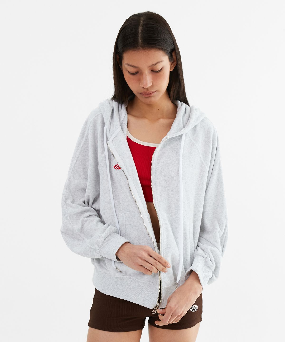 미나수(MENASOO) Terry Raglan Hooded Zip Up_White Melange