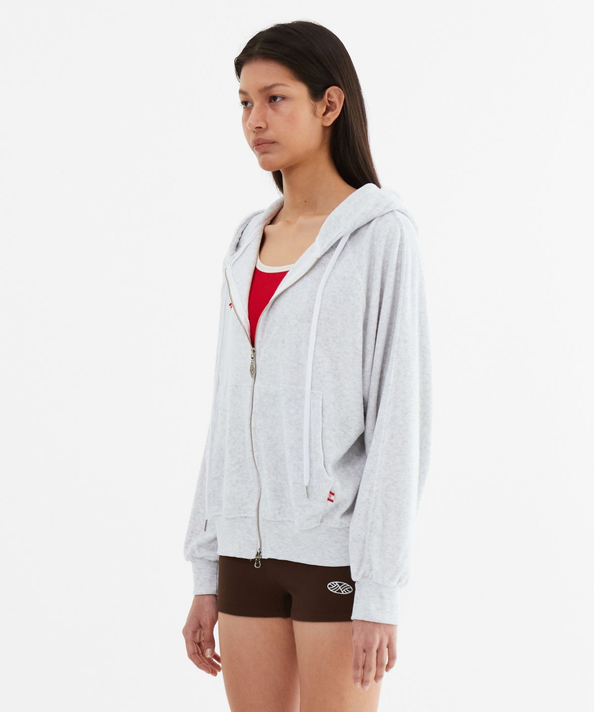 미나수(MENASOO) Terry Raglan Hooded Zip Up_White Melange