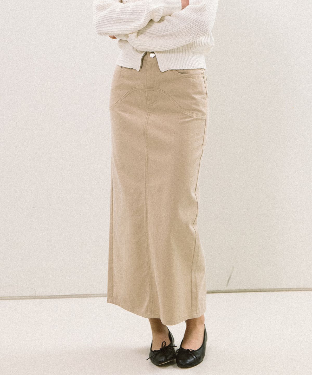 엽페(YUPPE) WAVE COTTON SKIRT_BEIGE