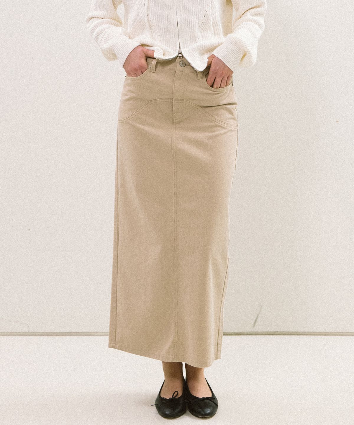 엽페(YUPPE) WAVE COTTON SKIRT_BEIGE