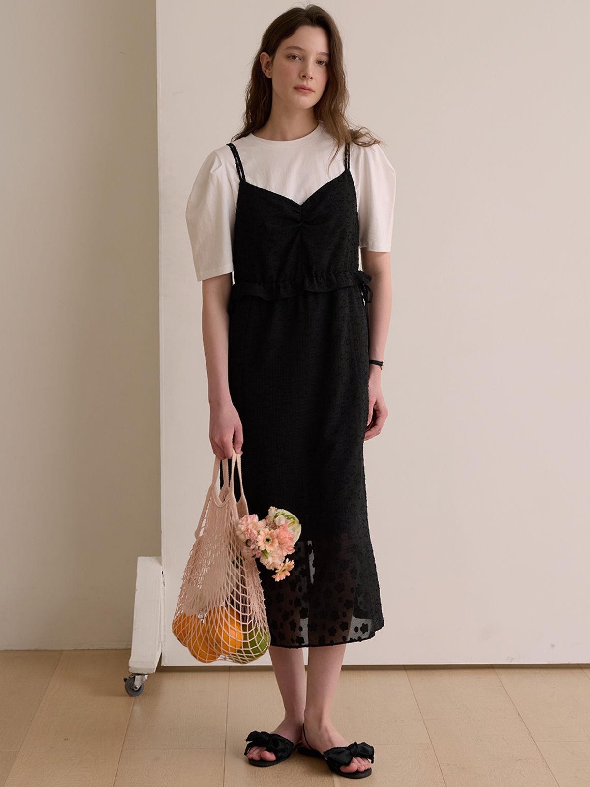 비뮤즈맨션(BEMUSE MANSION) Jacquard bustier dress - White