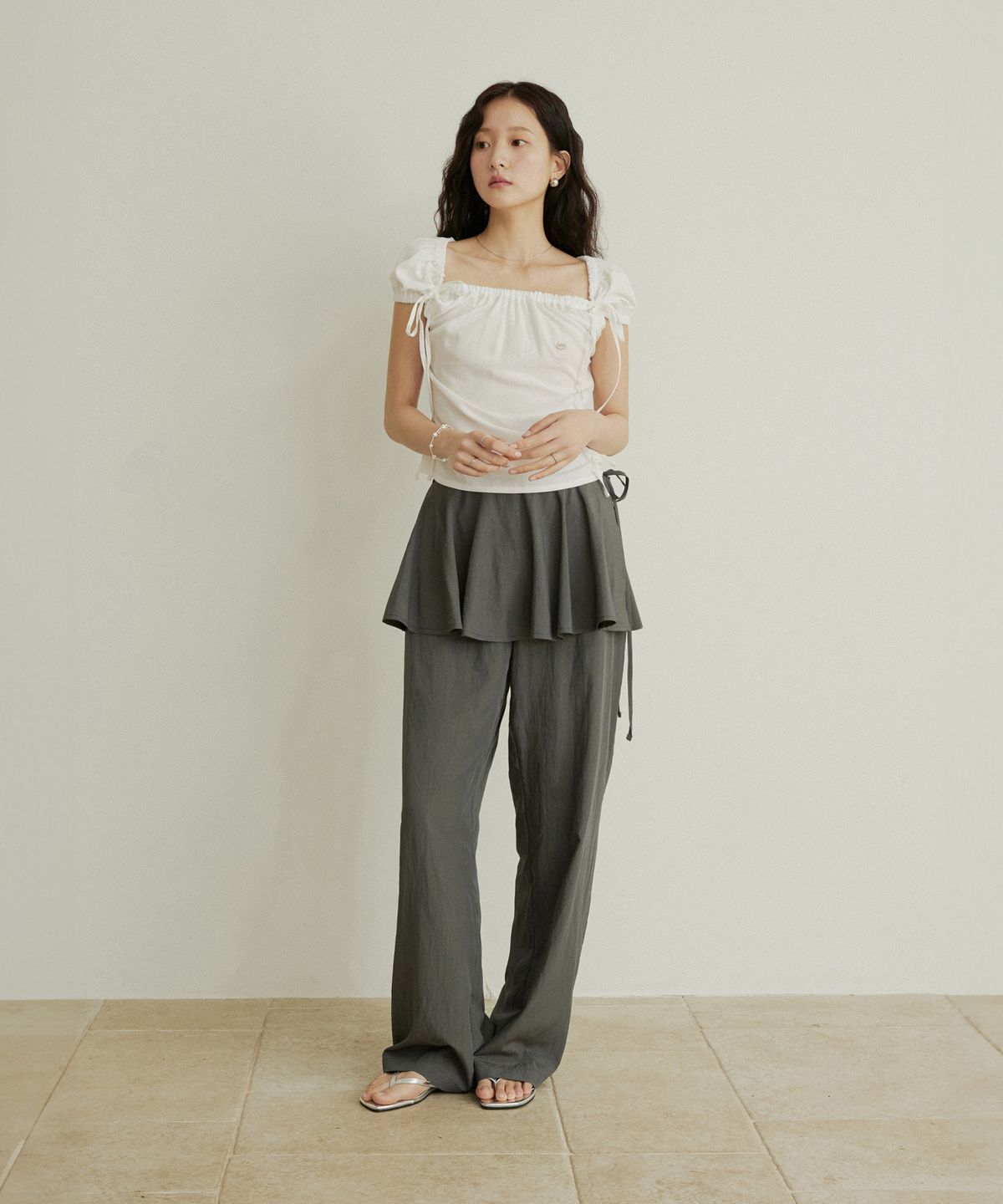 어다울(ADAUL) Nylon flare layered skirt pants - charcoal