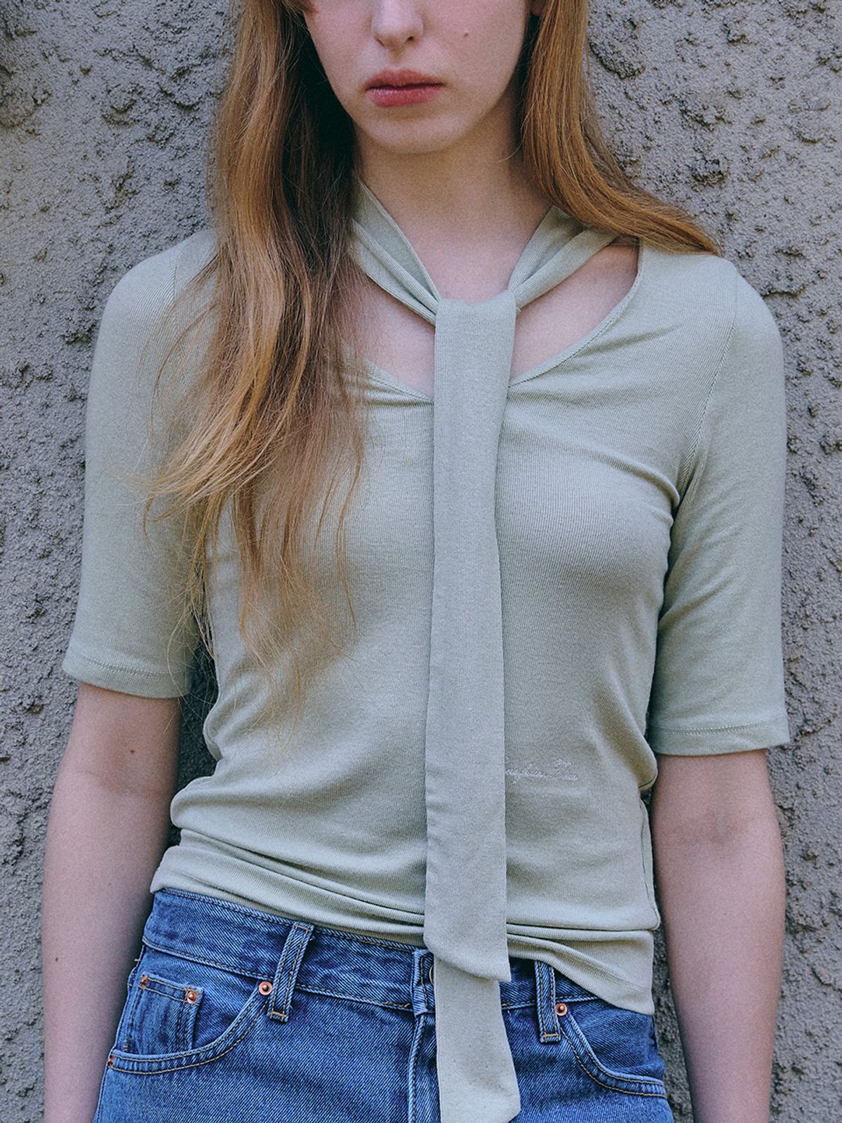 데누(DENU) [아울렛] Tie half Top [OLIVE]