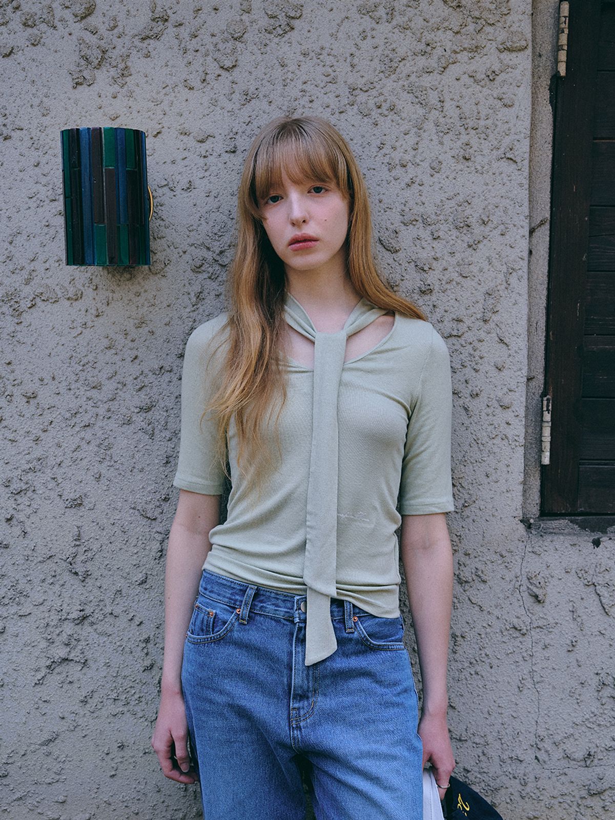 데누(DENU) [아울렛] Tie half Top [OLIVE]