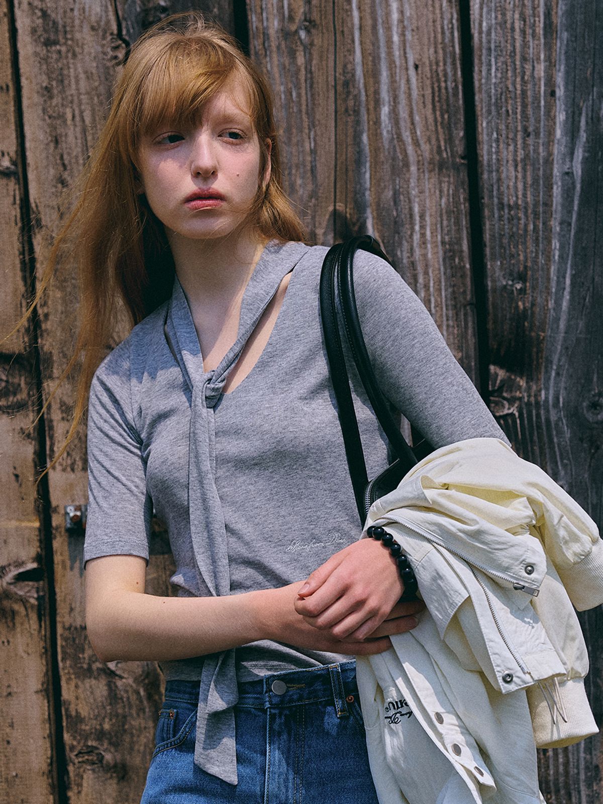 데누(DENU) [아울렛] Tie half Top [GREY]