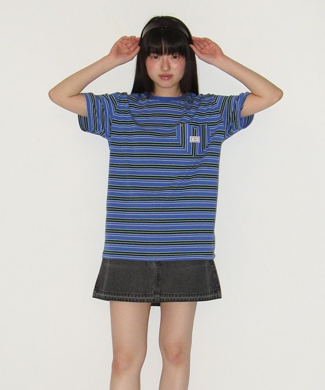 MUSINSA | RONRON MULTI STRIPE HEART POCKET BASIC FIT T SHIRT
