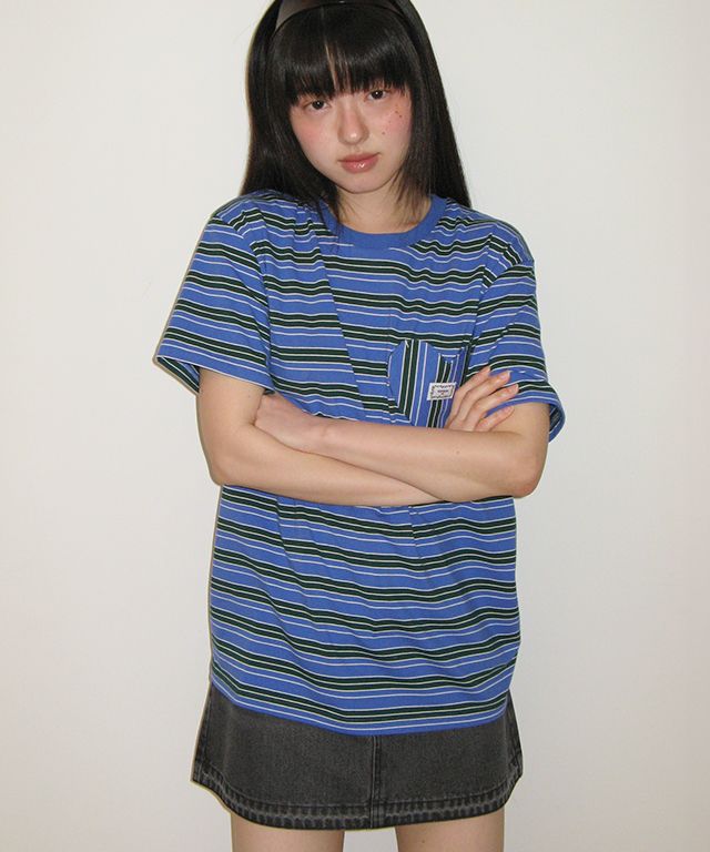 Tシャツ・カットソー RONRON MULTI STRIPE HEART POCKET BASIC FIT T SHIRT BLUE RR25 MUSINSA | RONRON MULTI STRIPE HEART POCKET BASIC FIT T SHIRT