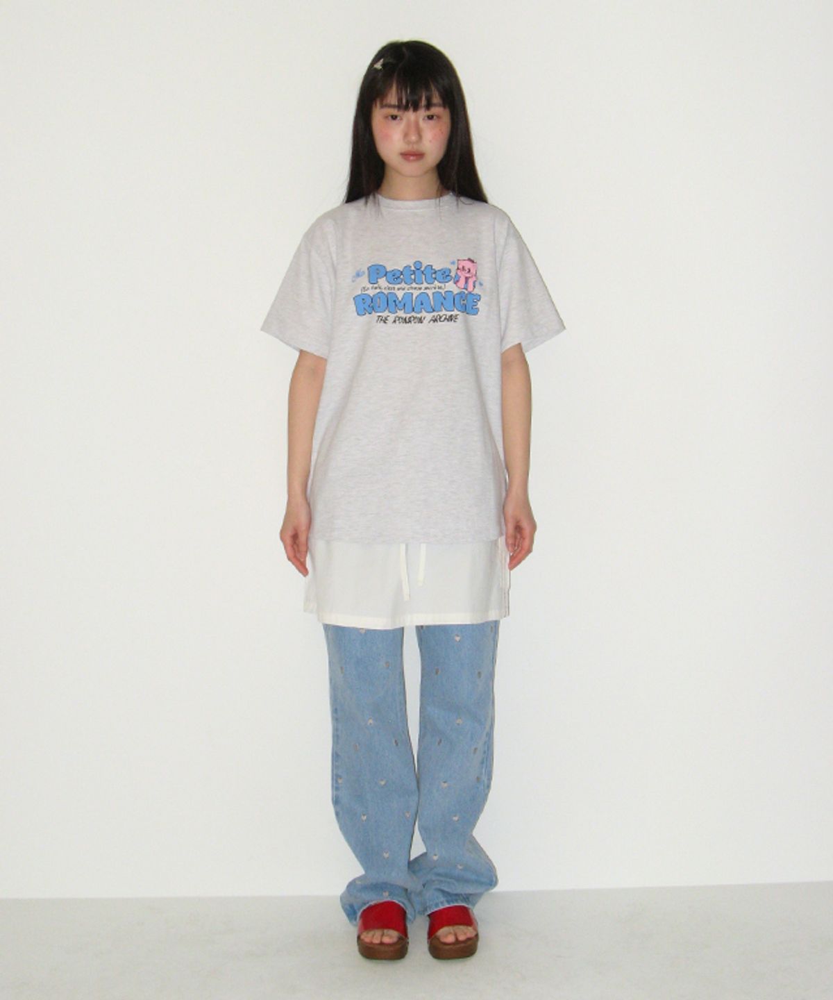론론(RONRON) PETIT ROMANCE BASIC FIT T SHIRT WHITE MELANGE