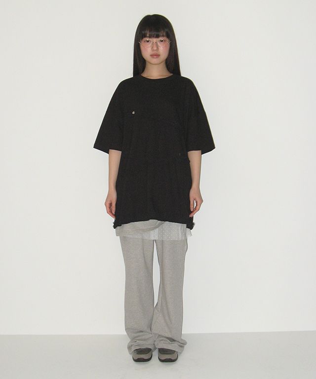 ★25SS新作★RONRON★OBLIQUE FRILL SHIRRING OVER FIT T SHIRT MUSINSA | RONRON OBLIQUE FRILL SHIRRING OVER FIT T SHIRT BLACK