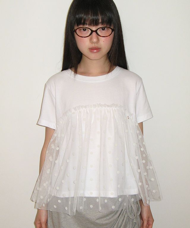 Tシャツ・カットソー RONRON SHEER LAYERED LONG SLEEVE DOT WHITE MUSINSA | RONRON SHEER LAYERED SHORT SLEEVE DOT WHITE