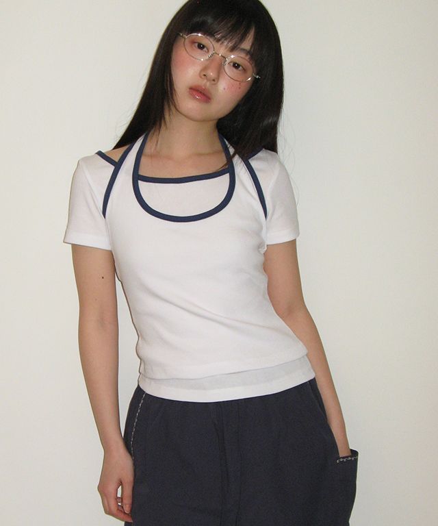 Tシャツ・カットソー RONRON LAYERED HALTER RINGER T SHIRT GREY RR25BST4227GR MUSINSA | RONRON LAYERED HALTER RINGER T SHIRT GREY