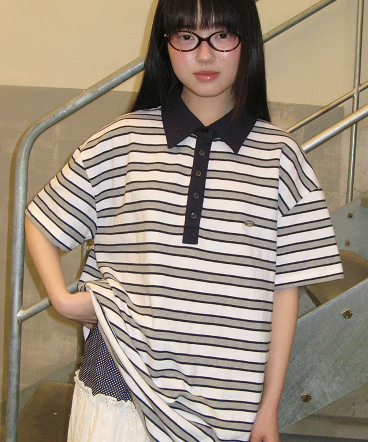 론론(RONRON) HENRYNECK RUGBY TEE GREY STRIPE