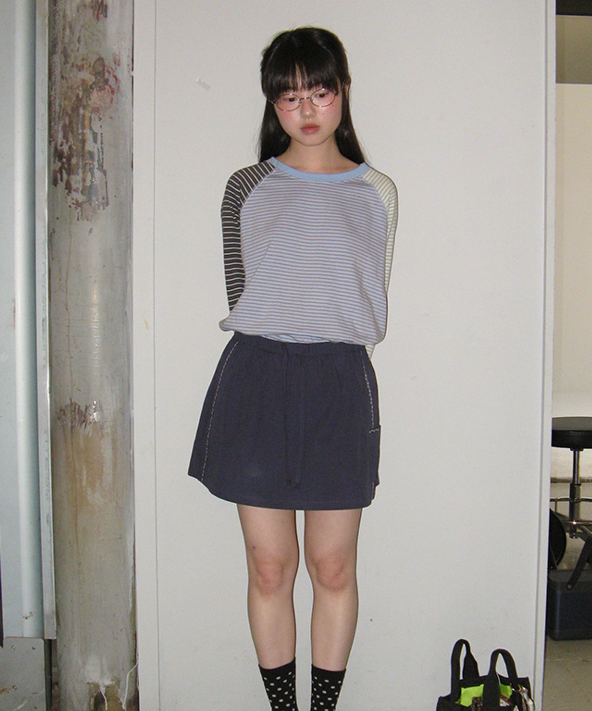 론론(RONRON) 3 MULTI STRIPE LOOSE FIT LONG SLEEVE SKY YELLOW
