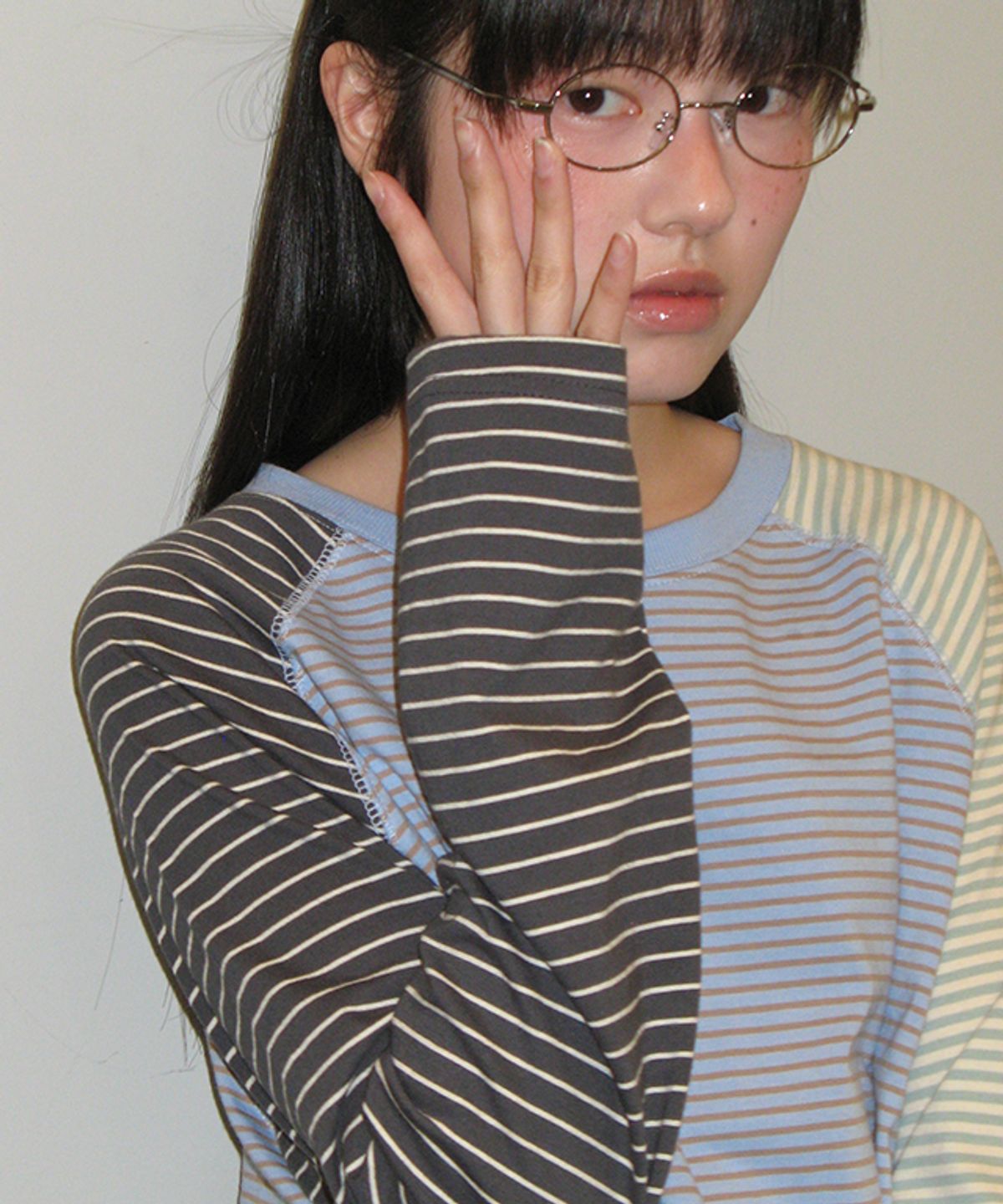 론론(RONRON) 3 MULTI STRIPE LOOSE FIT LONG SLEEVE SKY YELLOW