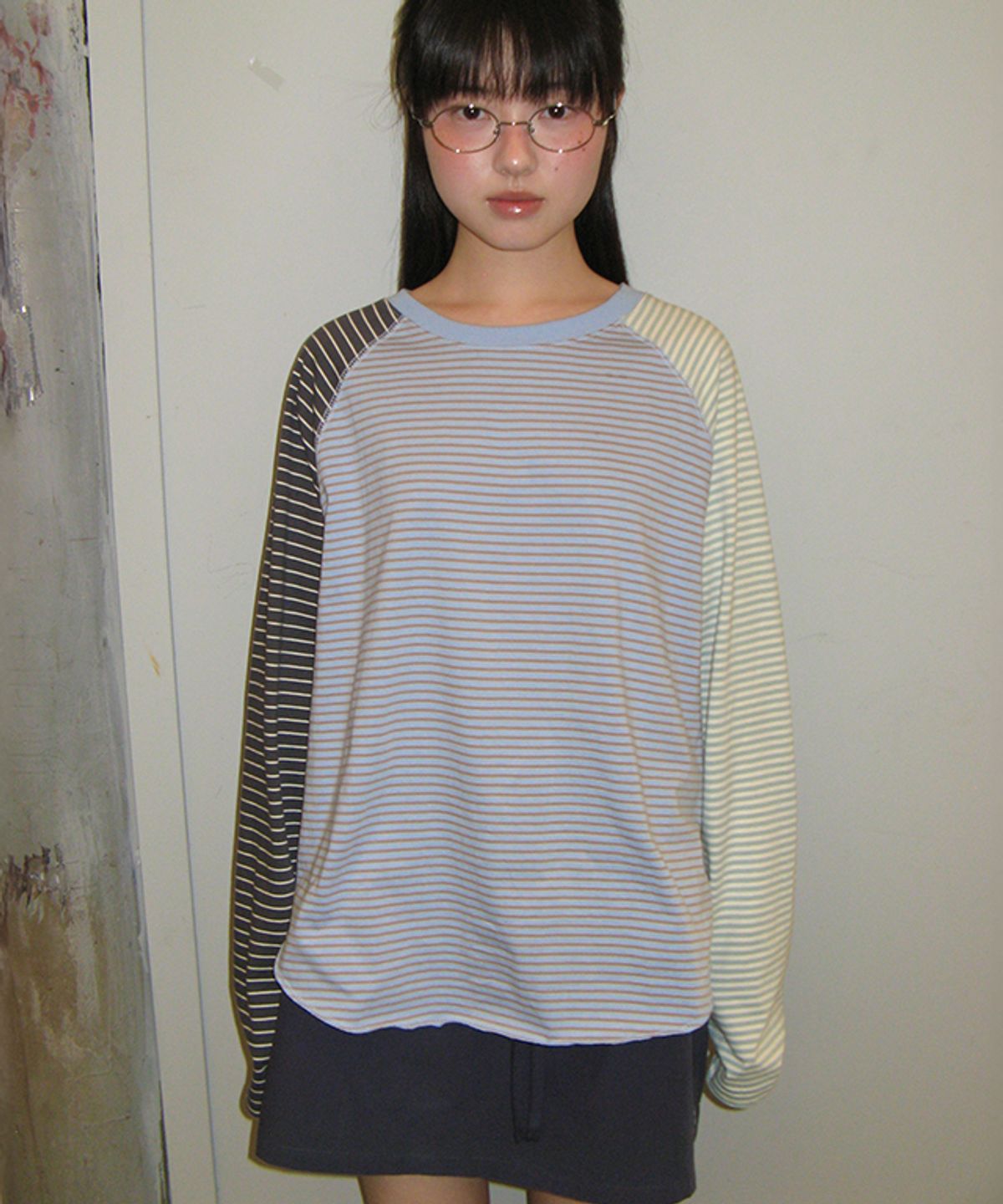 론론(RONRON) 3 MULTI STRIPE LOOSE FIT LONG SLEEVE SKY YELLOW