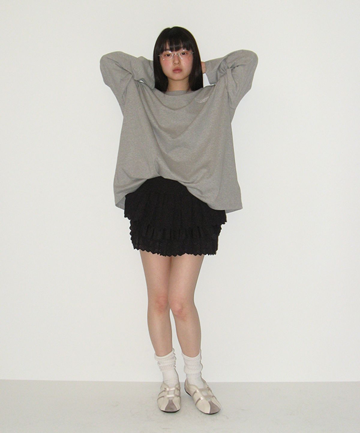 론론(RONRON) DOT ELBOW PATCH LONG SLEEVE GREY
