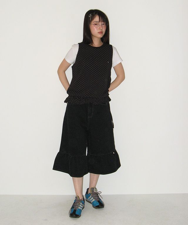 RONRON ♥ FRILL SHIRRING SLEEVELESS /追跡付 MUSINSA公式 | RONRON FRILL SHIRRING SLEEVELESS BLACK DOT