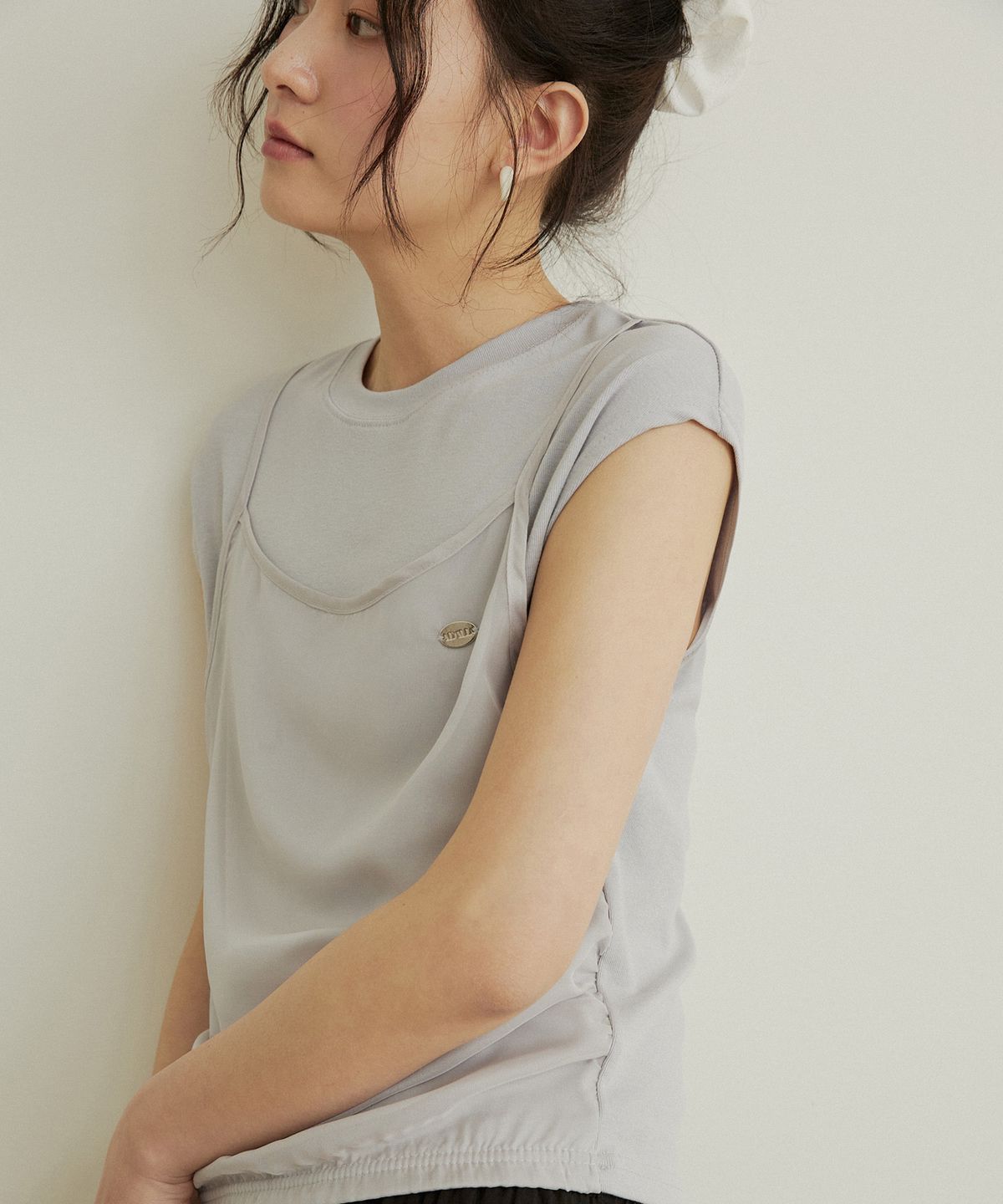 어다울(ADAUL) Layered bustier ribbon shirring t shirt - 4color