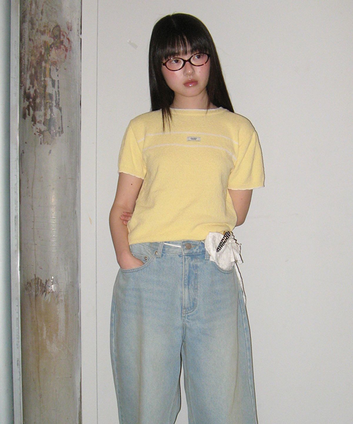 론론(RONRON) MINIMAL POINT SHORT SLEEVE KNIT SOFT YELLOW
