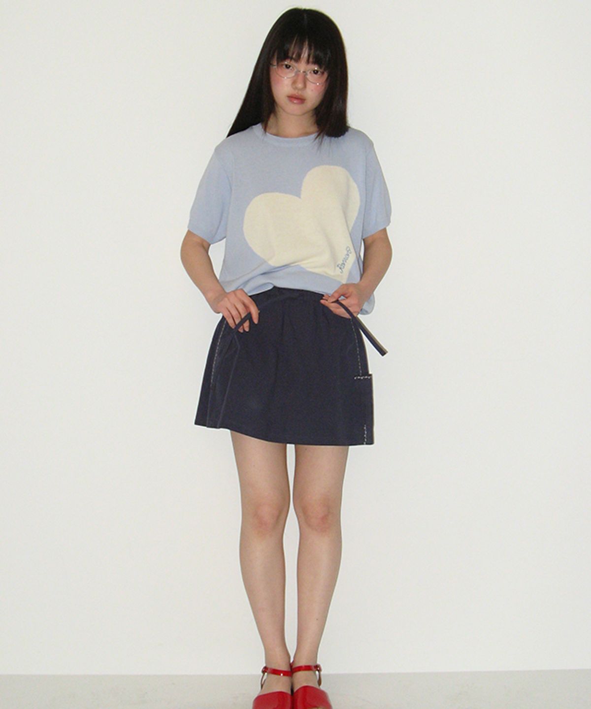 론론(RONRON) BIG HEART SHORT SLEEVE KNIT SOFT BLUE