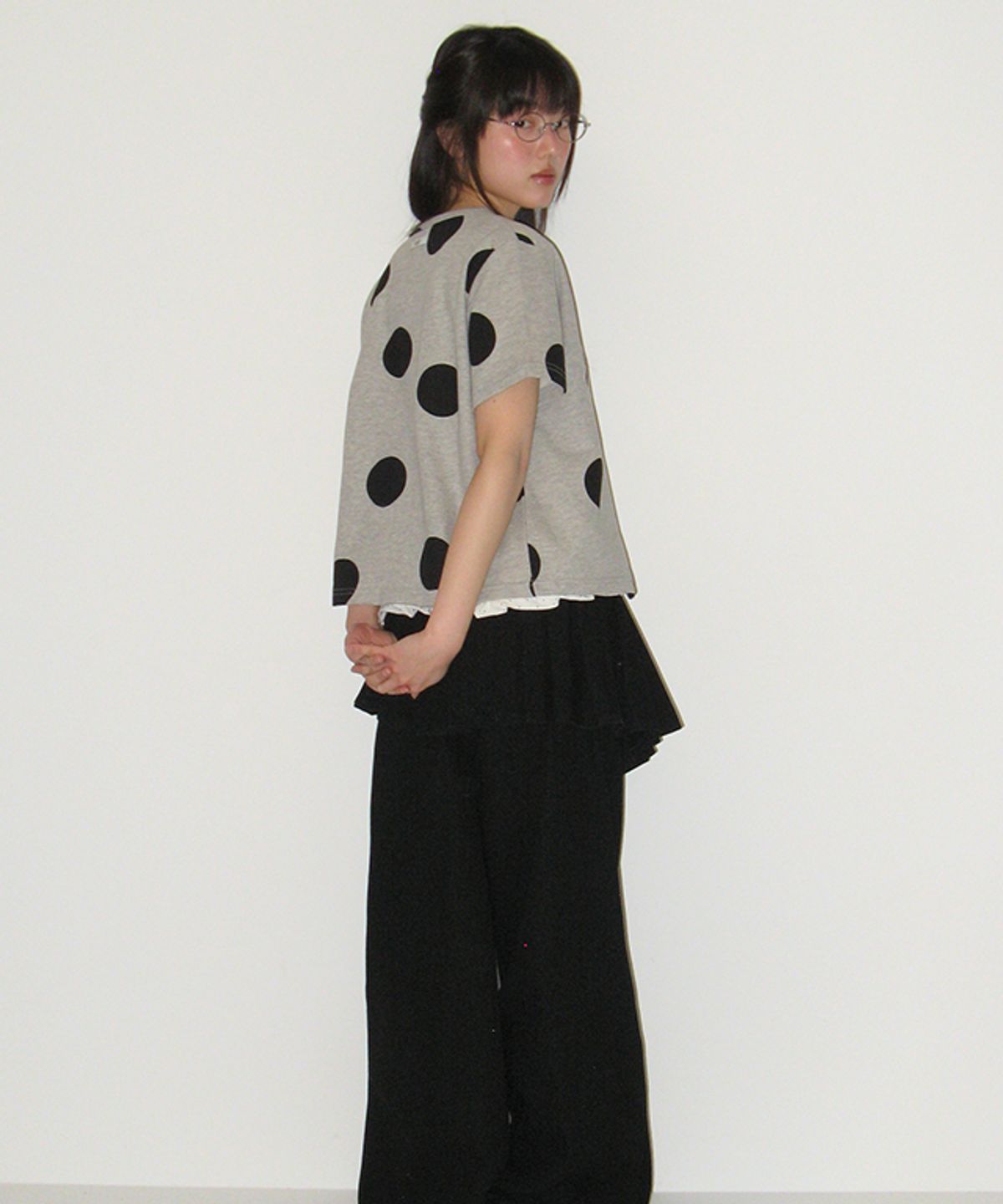 론론(RONRON) BIG DOT SNAP SWEAT CARDIGAN GREY